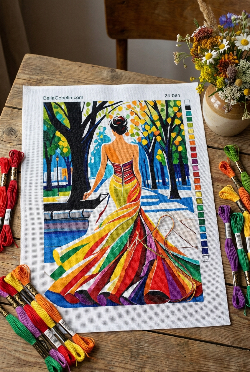 Lady in a colorful dress