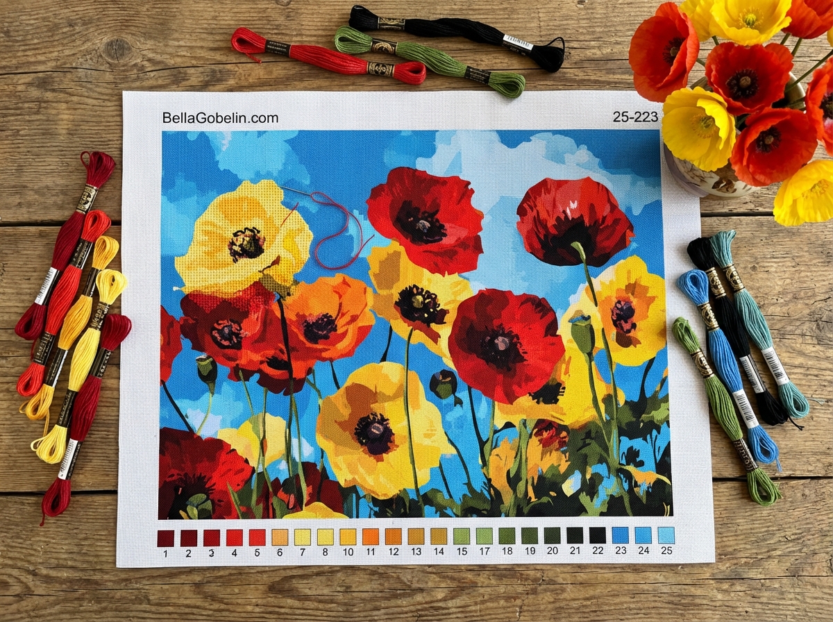 Yellow and red poppies