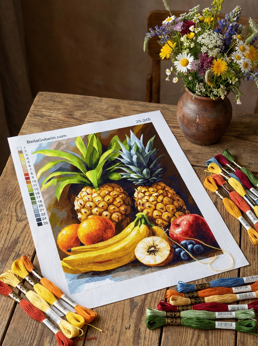 Kitchen still life with exotic fruits