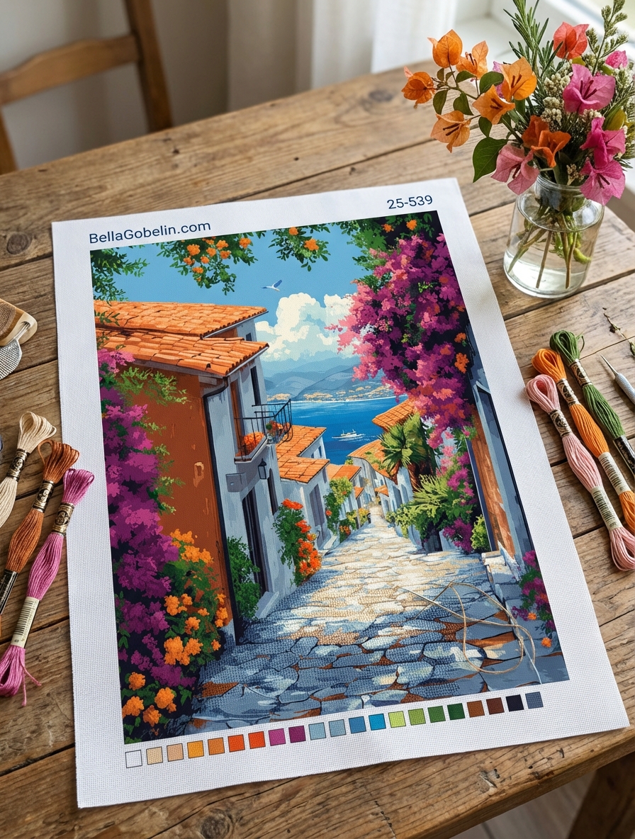 Mediterranean street with flowers