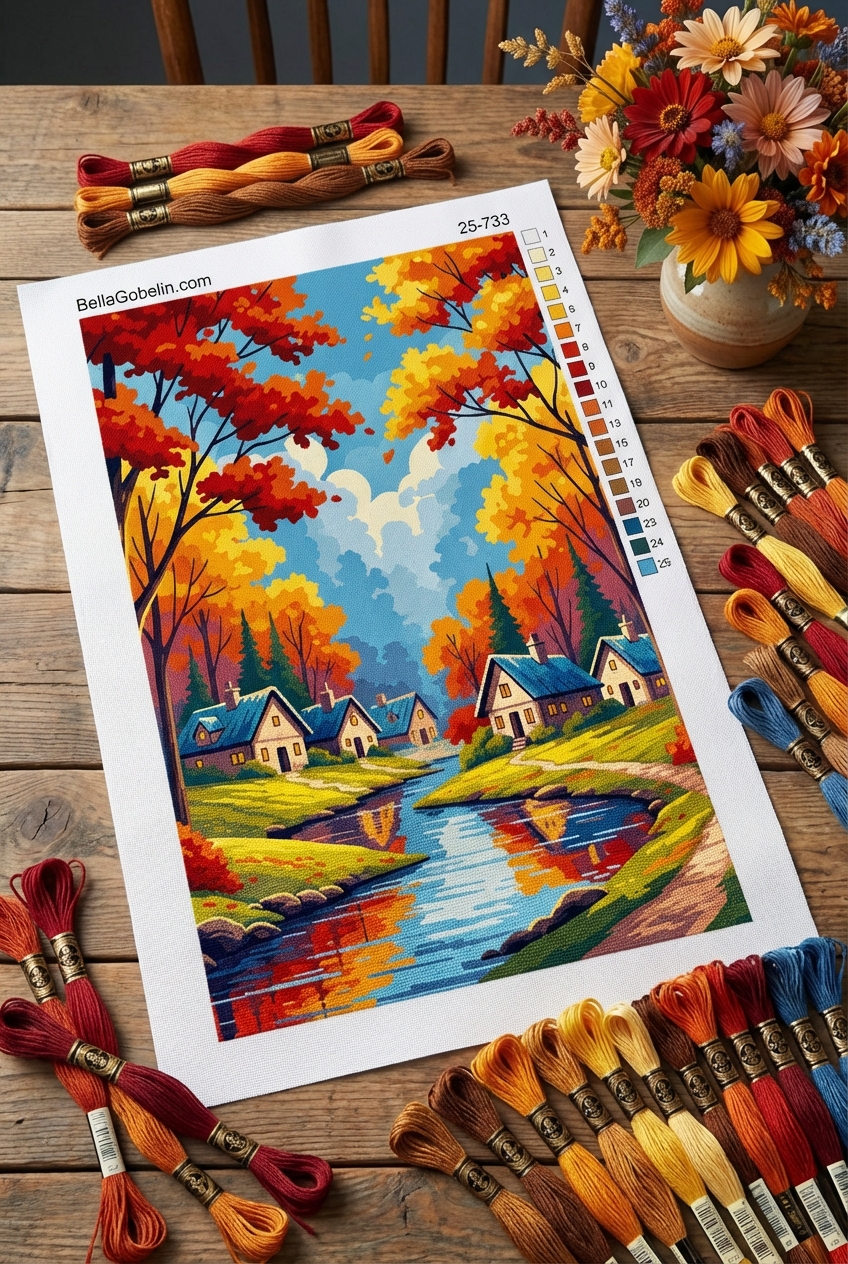 Autumn landscape in the forest village