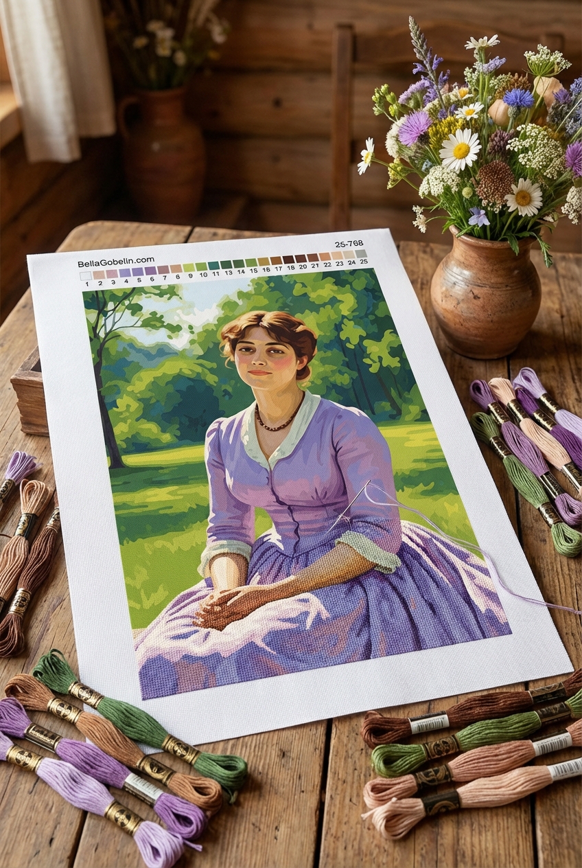 A modern woman in a colorful dress