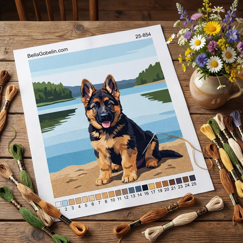 Dog portraits - German Shepherd puppy by the lake