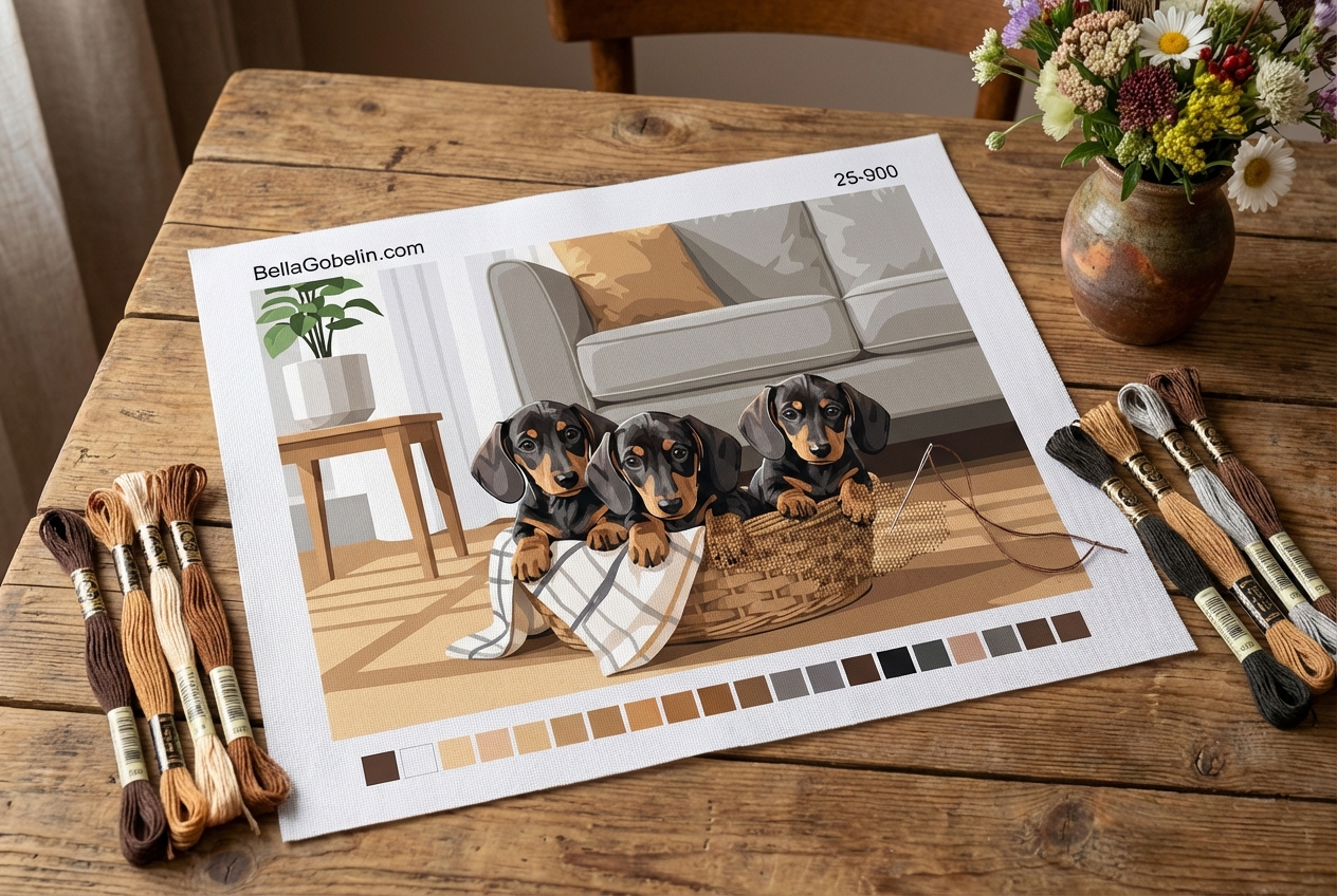 Dachshund puppies in a basket