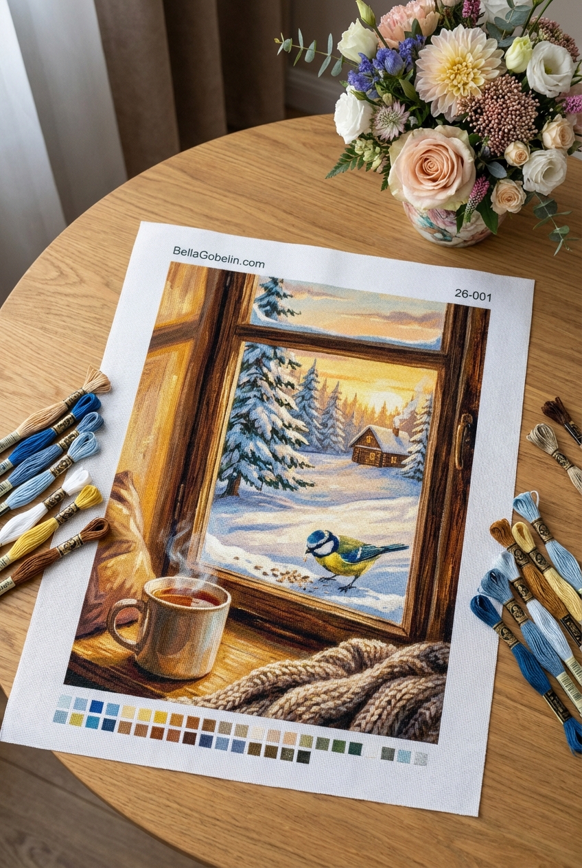 Caring, winter scene painting