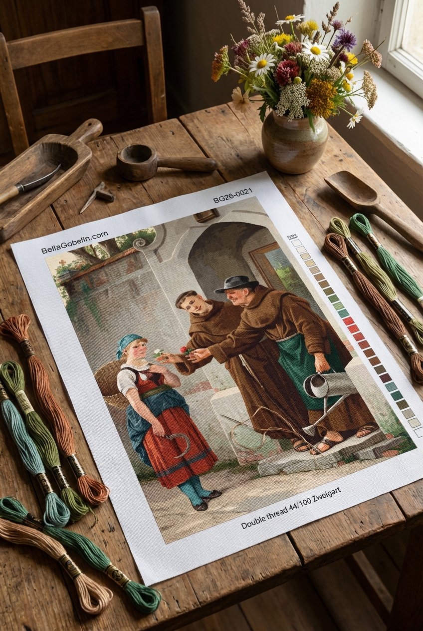 Friendly monks are giving flowers.