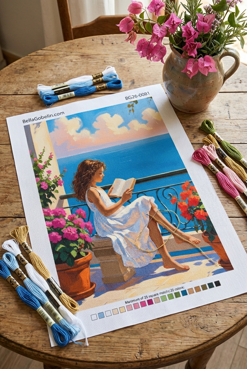 A girl is reading on the terrace.