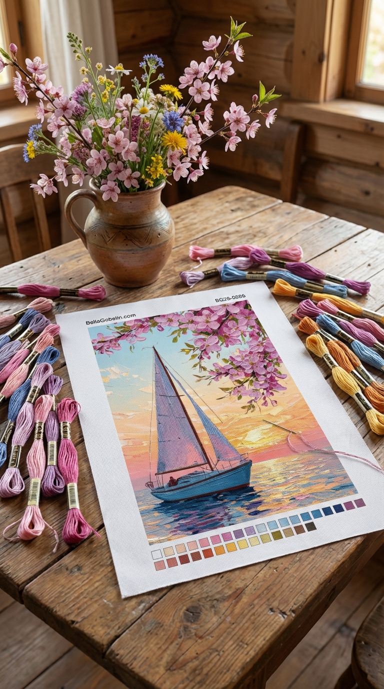 Sailing with flowers at sunset