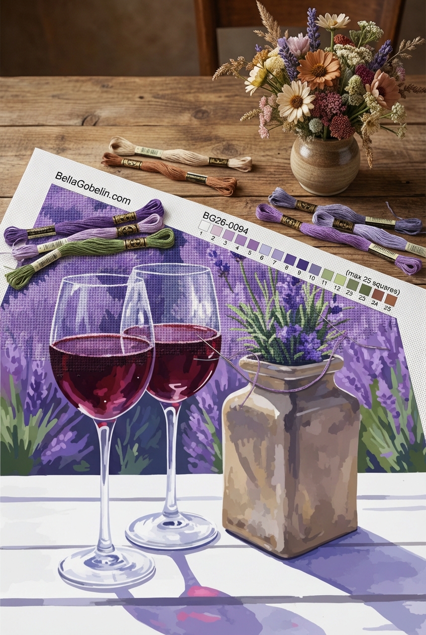 Lavender field with wine