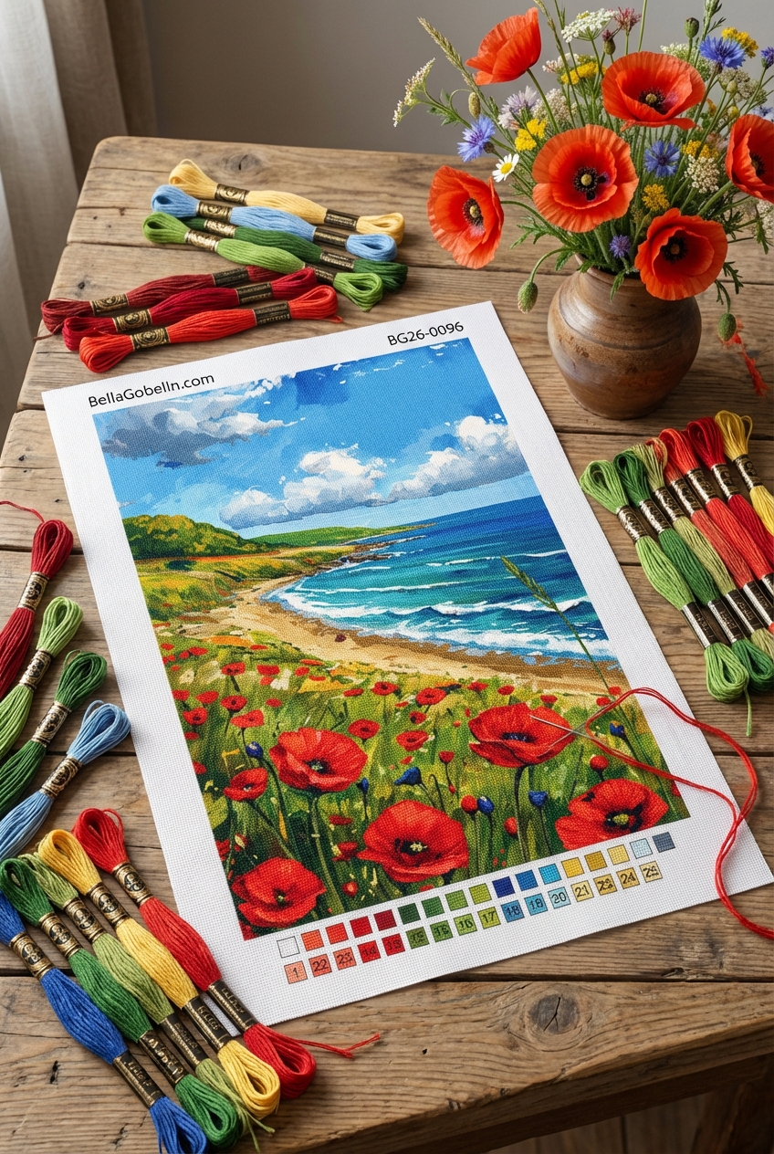 Seaside with Poppies - Needlepoint