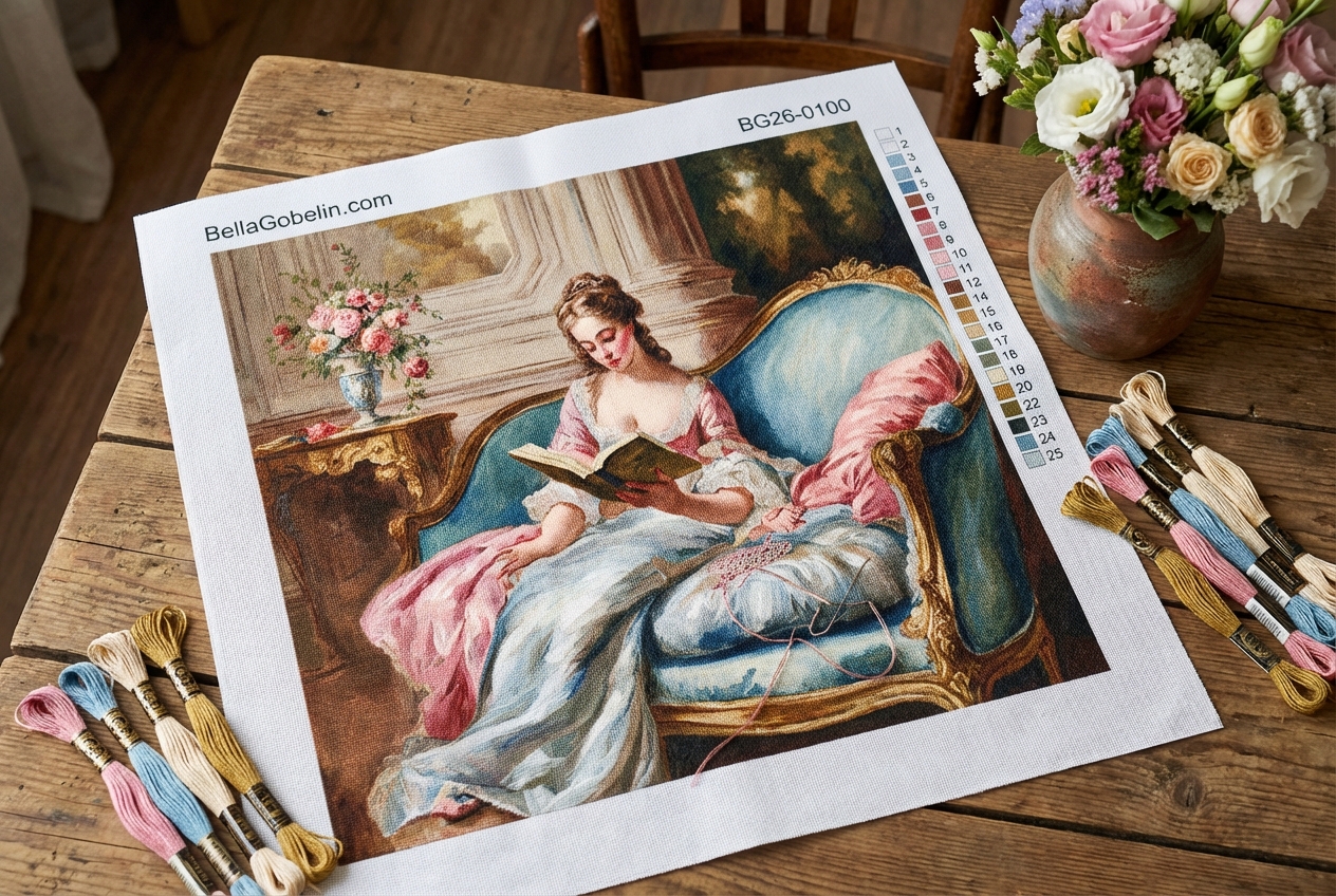 A reading woman in Rococo style