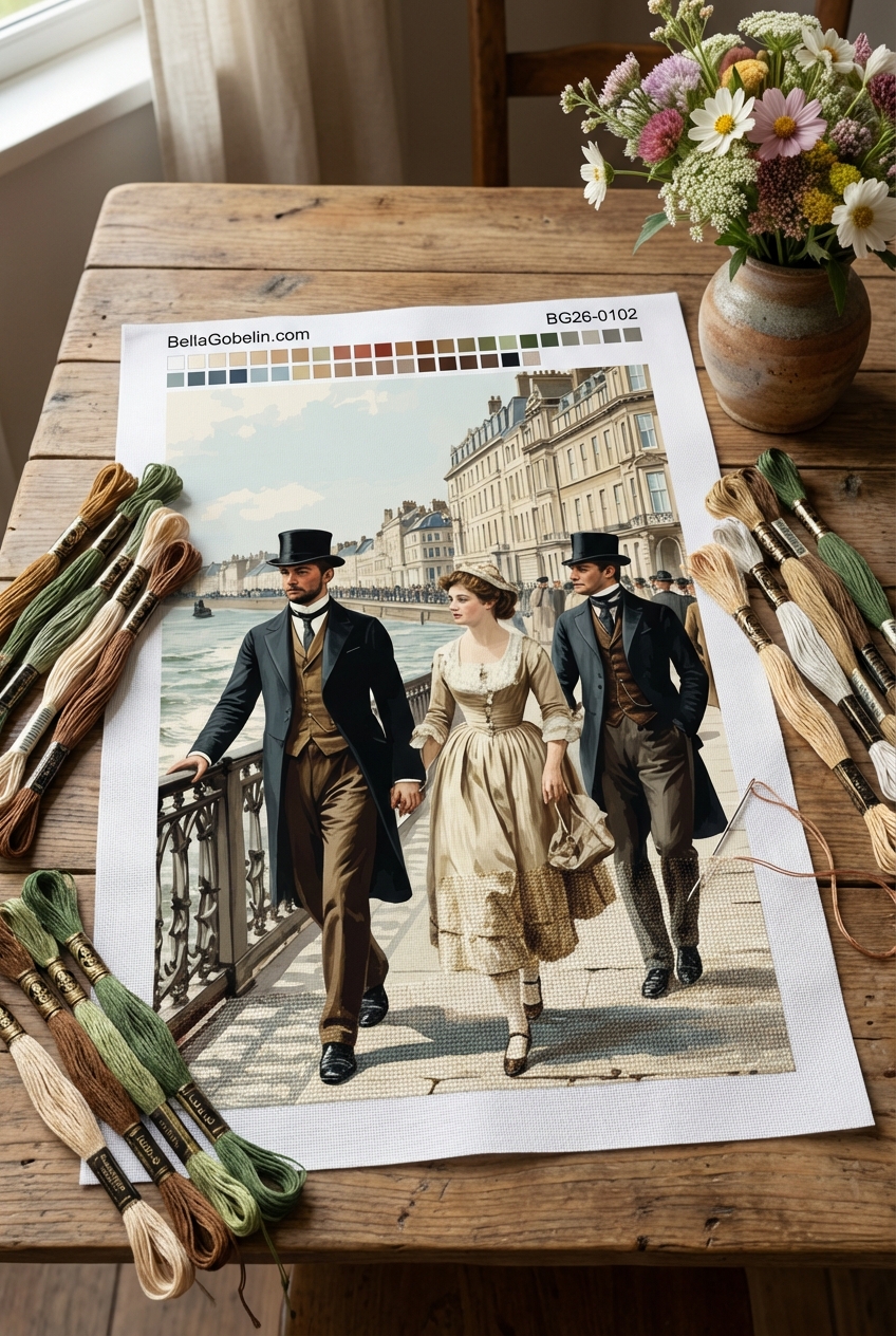 Sea promenade with an elegant couple