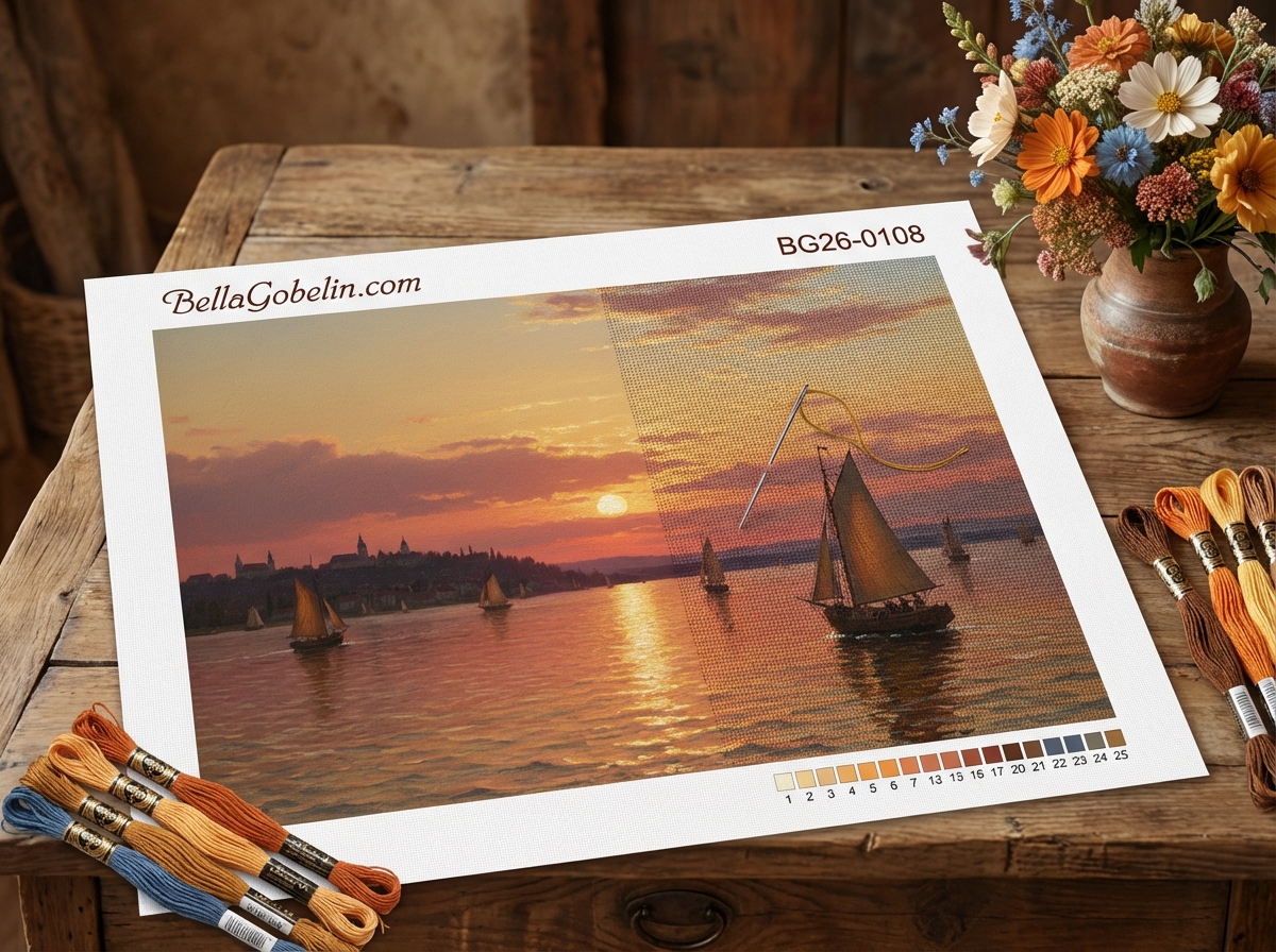 Dubovszkoj - Sunset with Sailing Boats replica