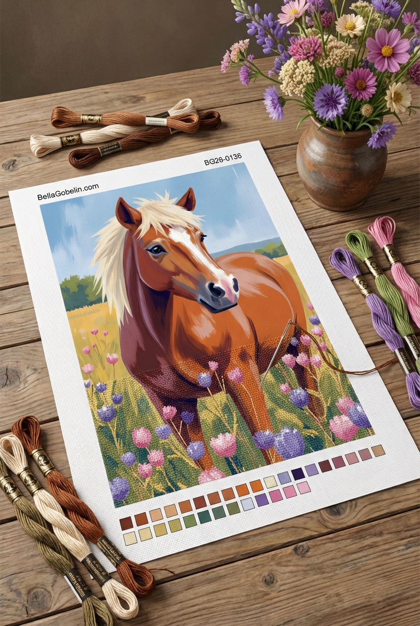 Horse in a flower field