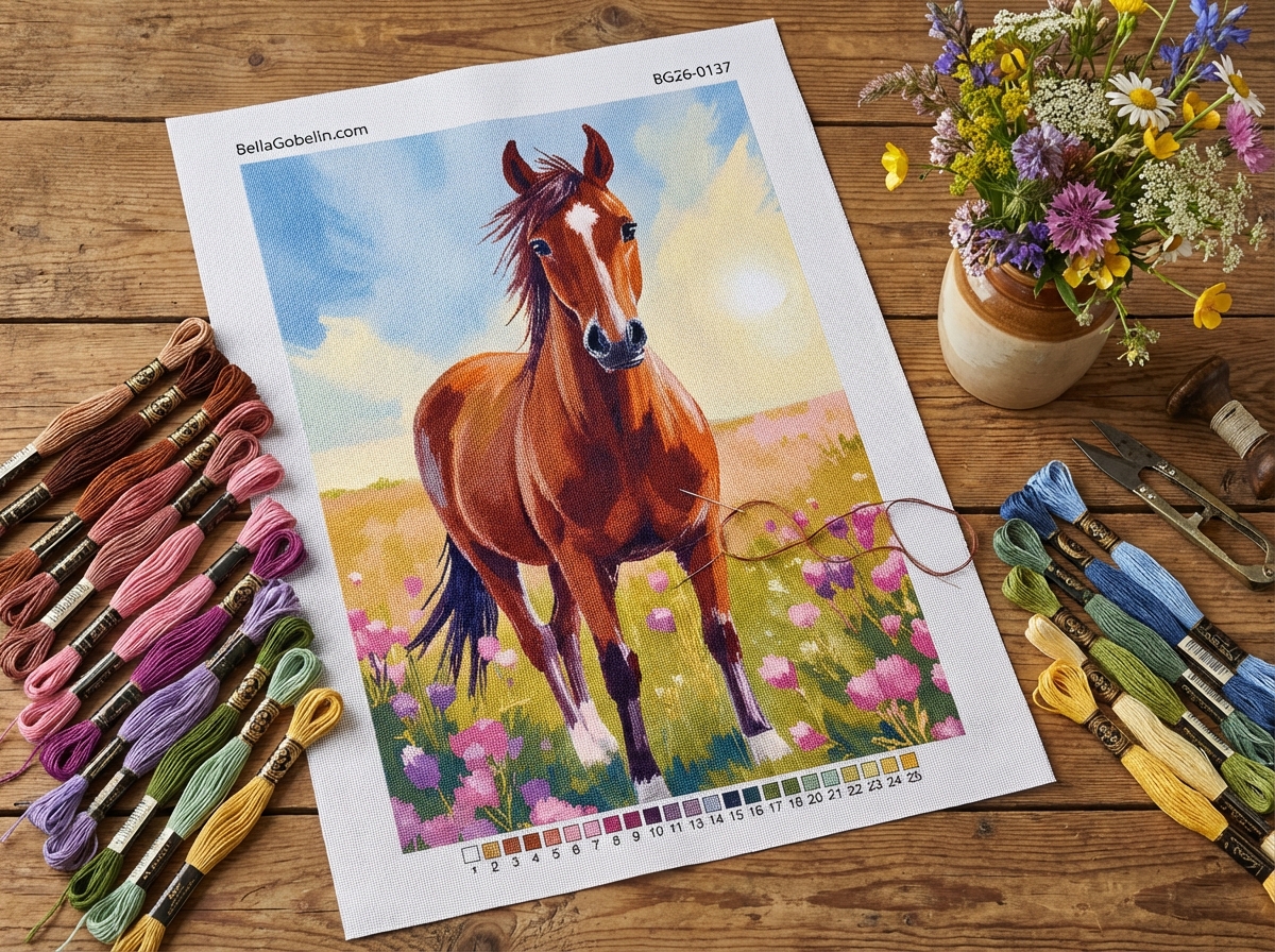 Horse in a flower field
