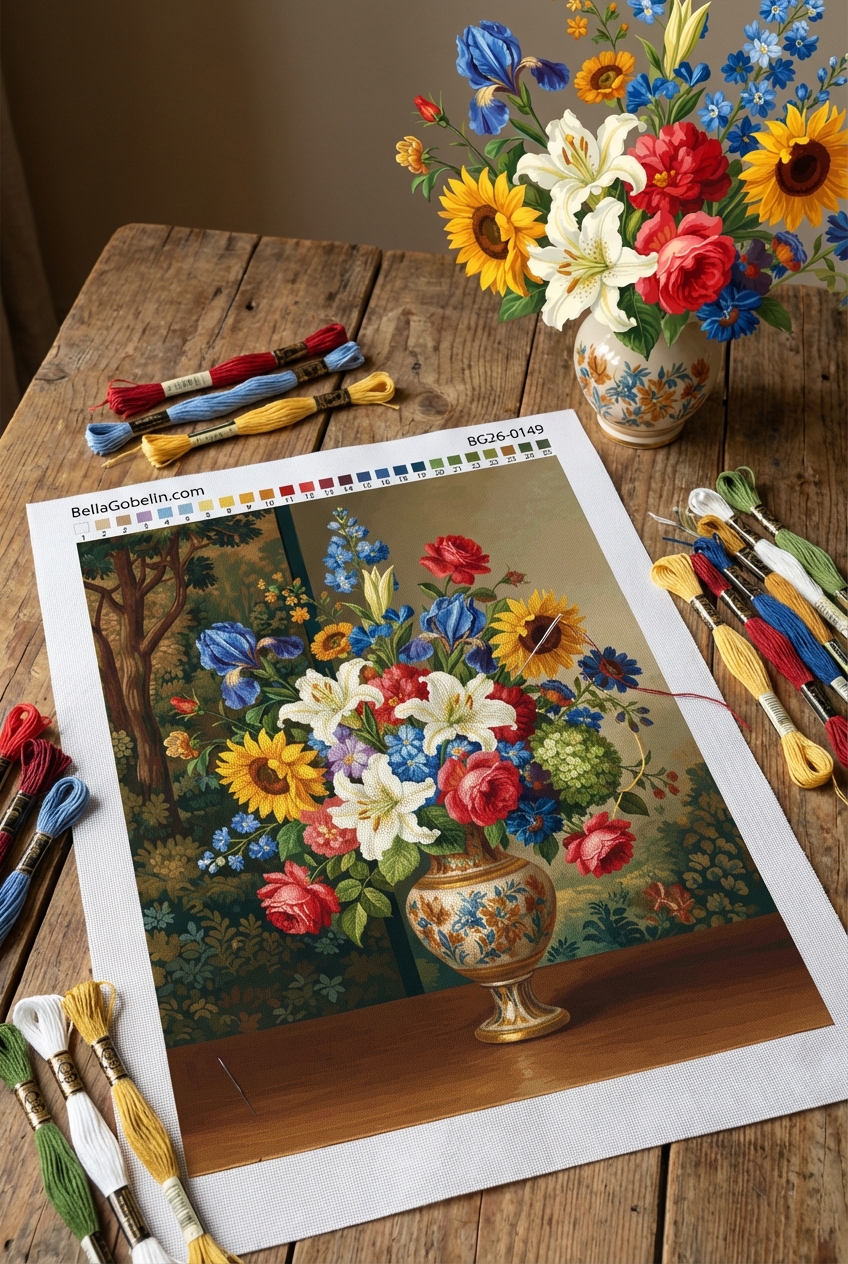 Still life with flowers and fruit