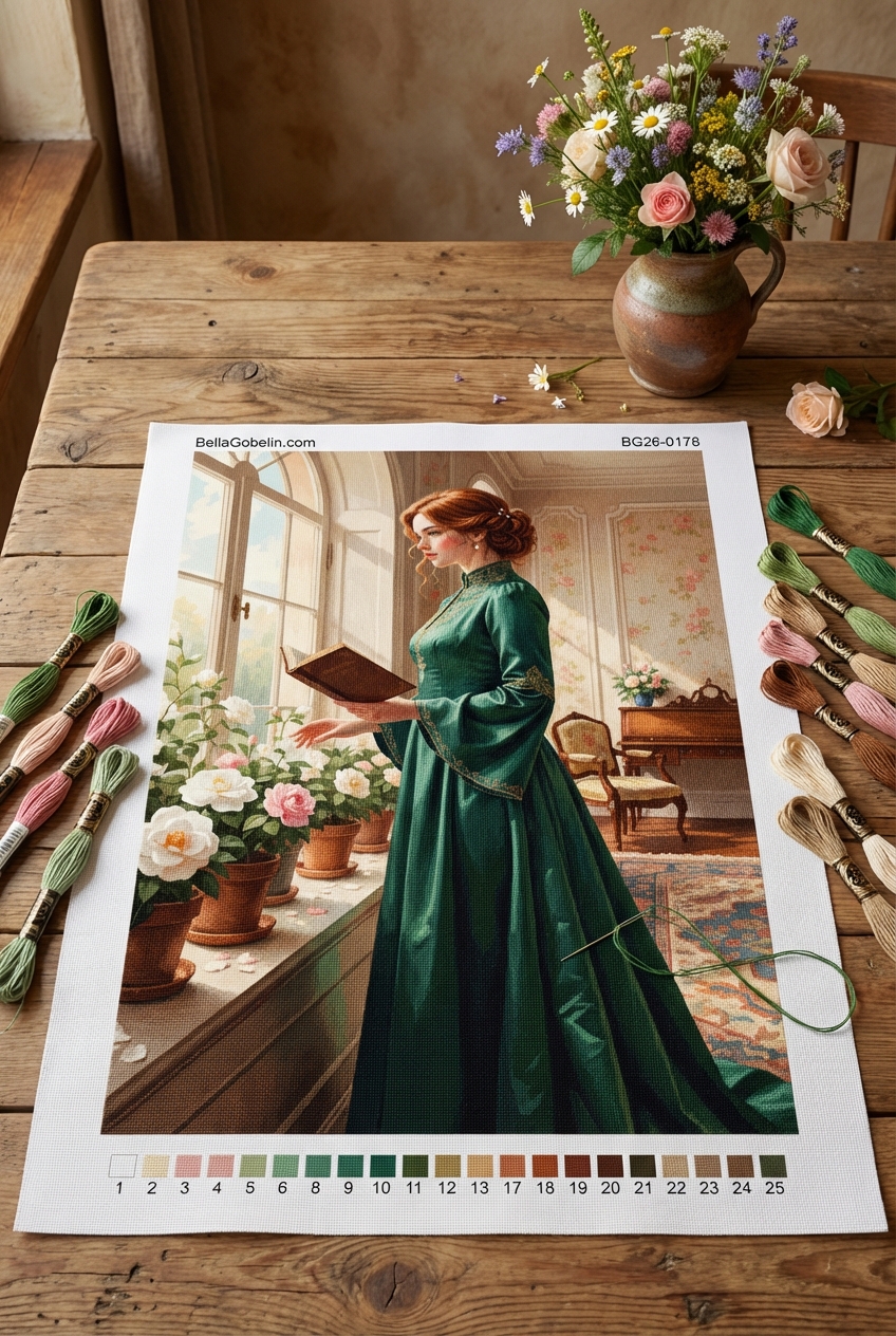 Lady at the window with roses