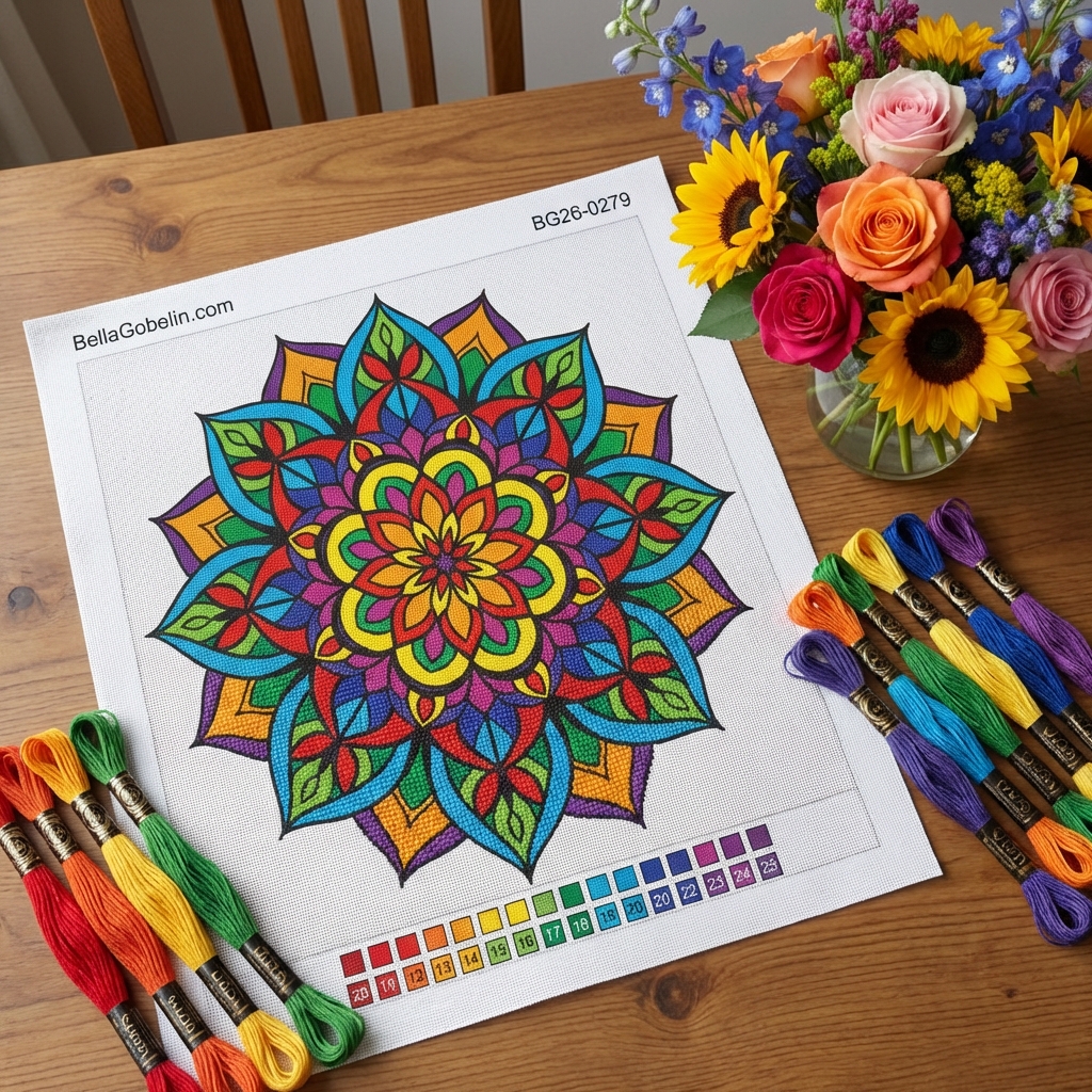 Colorful mandala circle, floral pattern