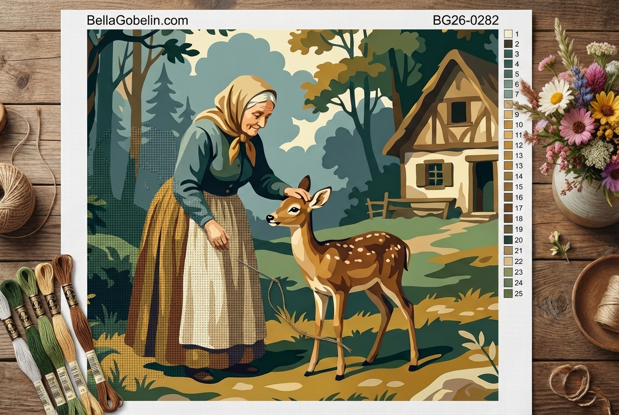 Old lady and the fawn