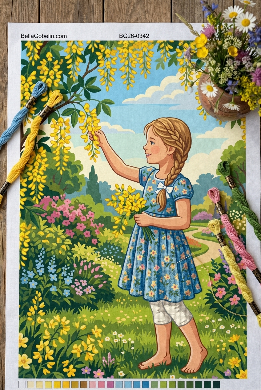 Girl with golden rain flowers
