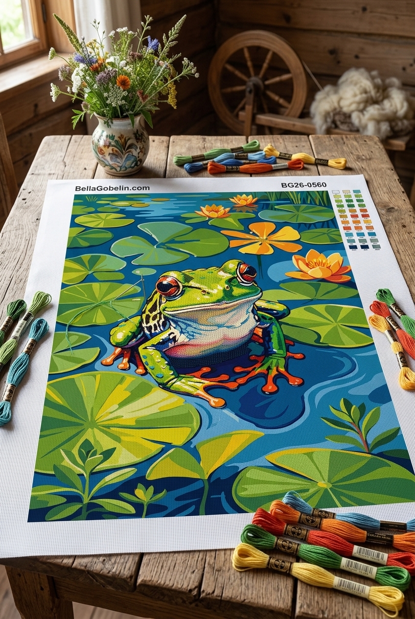 Frog among water lilies