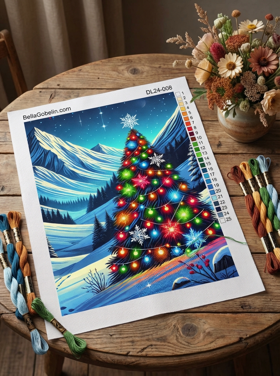 Brilliant Christmas tree in the mountains