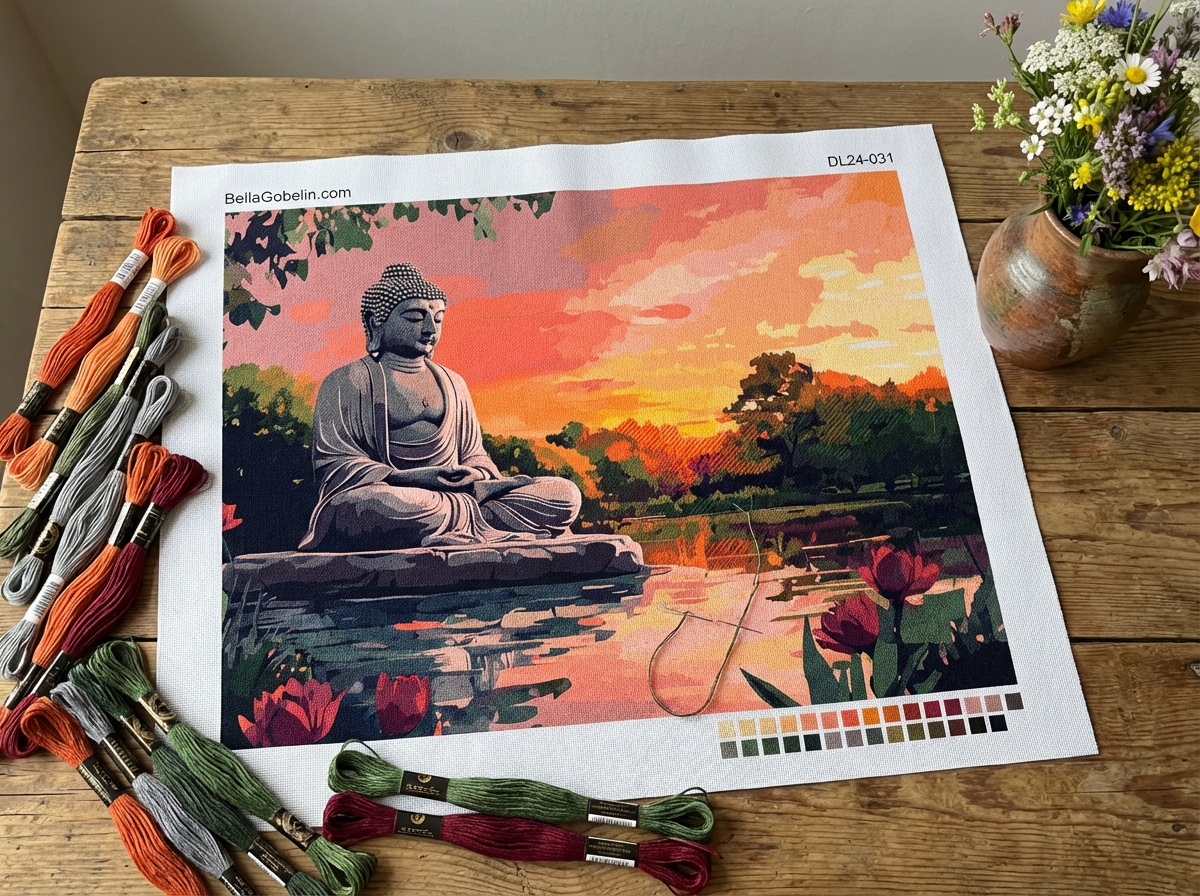 Buddha statue by the lake