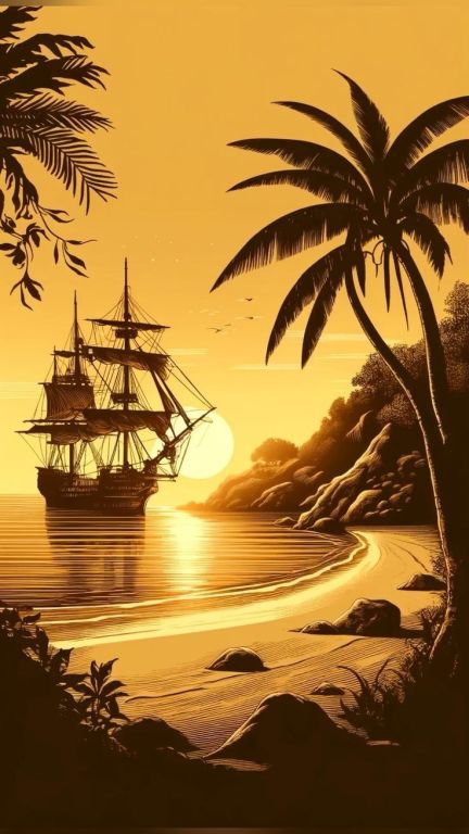 Vitorlás hajó éjjeli sziluett