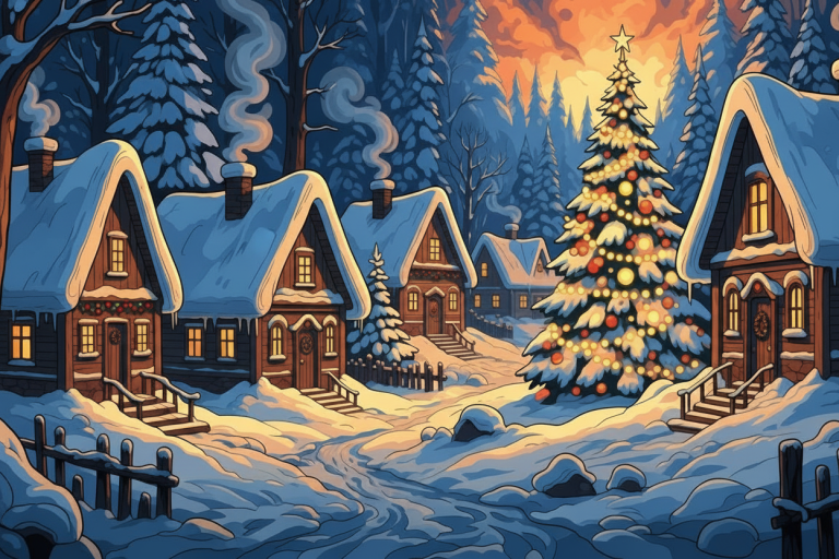 Téli falusi karácsonyi hangulat