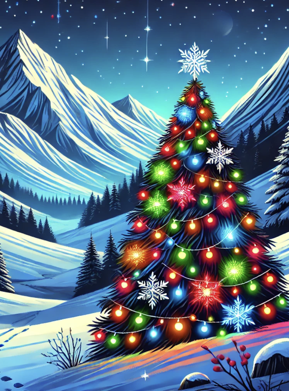 Ragyogó karácsonyfa a hegyekben