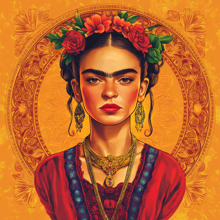 Frida Kahlo portré Alphonse Mucha stílusban