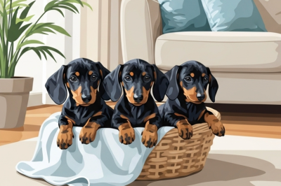 Cavalier King Charles Spaniels in a basket