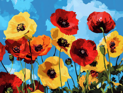 Yellow and red poppies