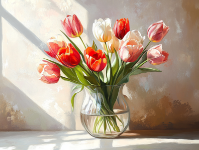 Tulip bouquet in a glass vase