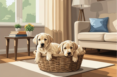 Labrador puppies in the living room