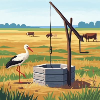 Stork by the oxbow pond