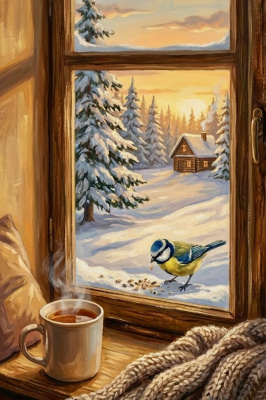 Caring, winter scene painting