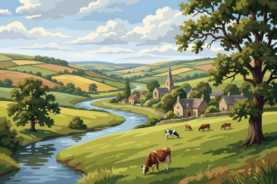 English countryside landscape with river