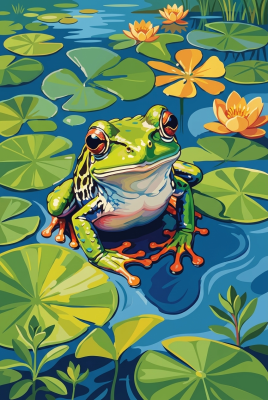 Frog among water lilies