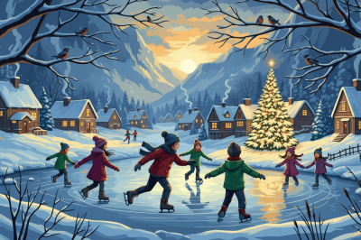 Winter ice skating in a rural environment