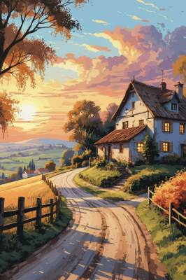 Countryside landscape at sunset