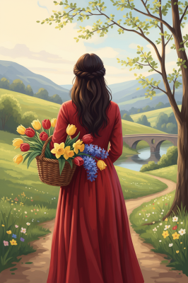 Flowered woman in a landscape