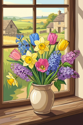 Colorful bouquet in the window