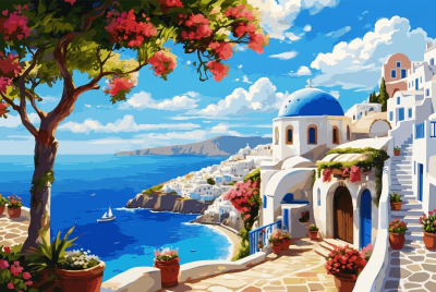 Greek seaside needlepoint view