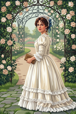 Lady in a rose garden