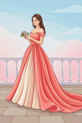 Girl with flowers in a pink dress