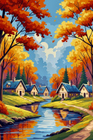 Autumn landscape in the forest village