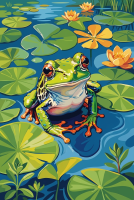 Frog among water lilies