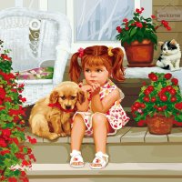 The little girl and the puppy