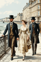 Sea promenade with an elegant couple